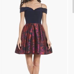 Morgan & Co Elegant Homecoming Dress Navy and Deep Purple Pink Floral junior 1/2